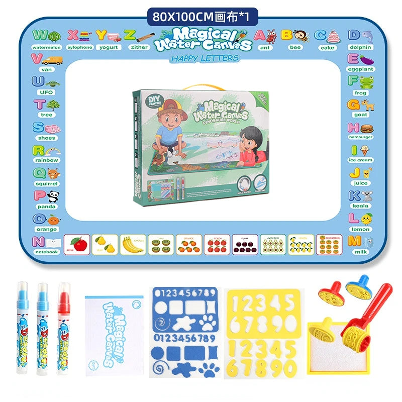 100x80CM Magic Water Drawing Mat – Reusable Doodle and Coloring Board with Magic Pens, Montessori Educational Toy for Kids