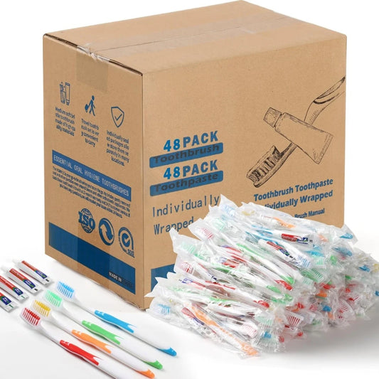 48 Packs Disposable Toothbrushes with Toothpaste - Individually Wrapped Travel Size Toothbrush and Toothpaste Set