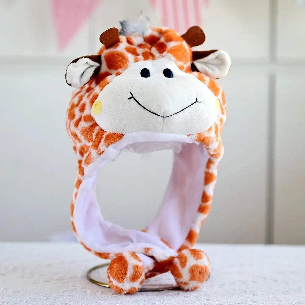 Plush Animal Hat with Moving Ears — 60 cm (23.6 in) Hand-Activated Earflap Beanie & Neck Warmer
