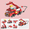 6-in-1 Kids Building Blocks Set — Fire Car, Police Truck, Crane, Tank & Helicopter