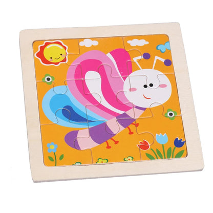 11x11cm (4.33x4.33in) Kids Wooden Puzzle – Cartoon Animal Traffic Tangram Educational Toy