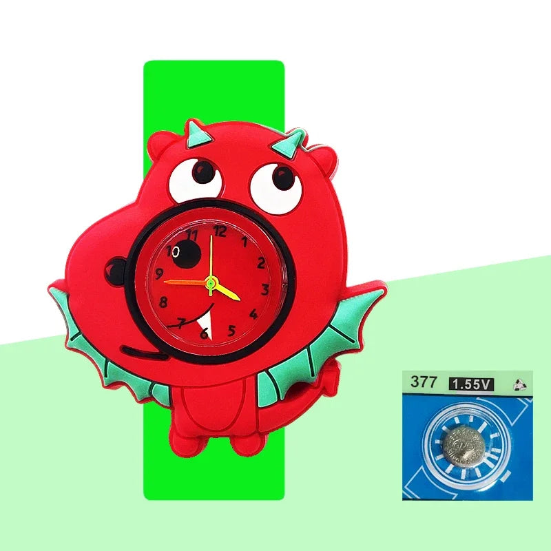 Children’s Cartoon Watch for Ages 2-14 Boys and Girls Soft Silicone Slap Bracelet Student Wristwatch