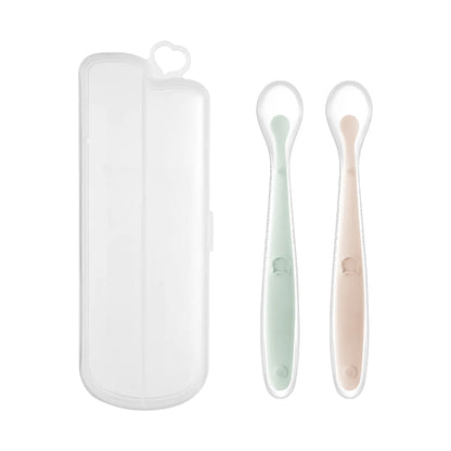 Baby Food Feeding Spoon Set – Stainless Steel Scraping & Soft Silicone Spoon for Infants and Toddlers – Includes Storage Box – BPA Free Baby Utensils for Puree, Soft Foods & Weaning