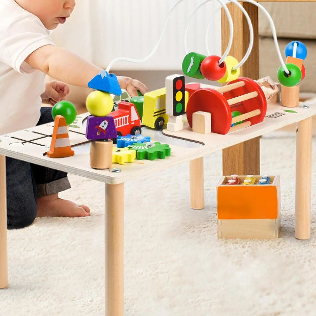 7-in-1 Activity Table – Shape Sorter, Fine Motor Skills Bead Maze, Educational Learning and Busy Board Toy for Children