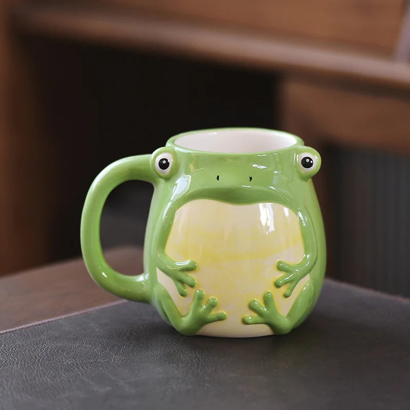 3D Ceramic Animal Mug - Frog & Hedgehog Cute Kids Breakfast Coffee Cup, 1-Piece Christmas Gift