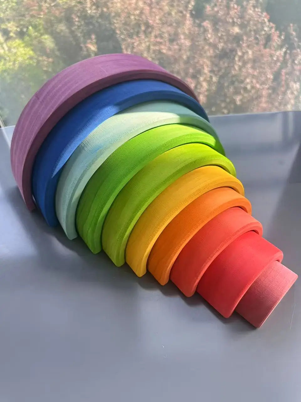 High-Quality Wooden Lime Wood Rainbow Arch Stacking Blocks – Color Sorting Peg Dolls, Balls, and Slats for Kids Play