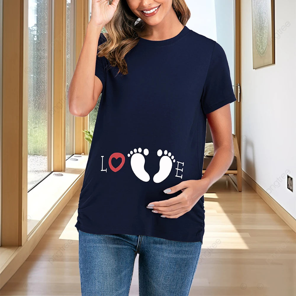Women's Pregnancy Short Sleeve Printed T-shirt Ladies Summer Tunic Tops for Maternity
