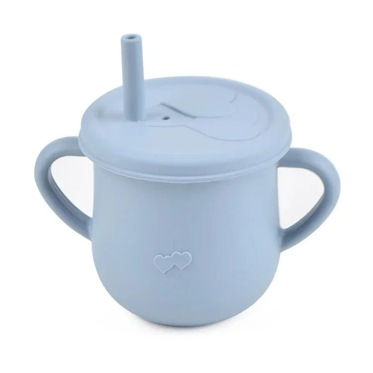 Kids Cup Silicone Food Storage Box - Solid Color Baby Sippy Cup, Portable Children Snacks Container with Lid, BPA-Free, 200ml (6.8oz)