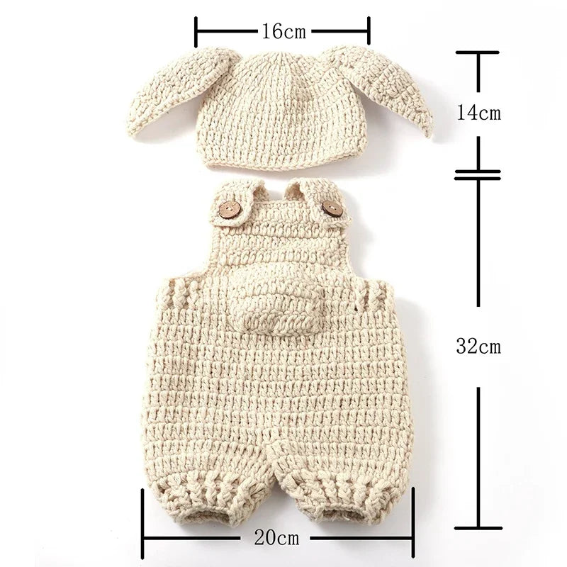 Christmas Costumes Newborn Photography Clothing Knitted Rabbit Hat Overalls and Carrot Set Baby Photoshoot Outfits