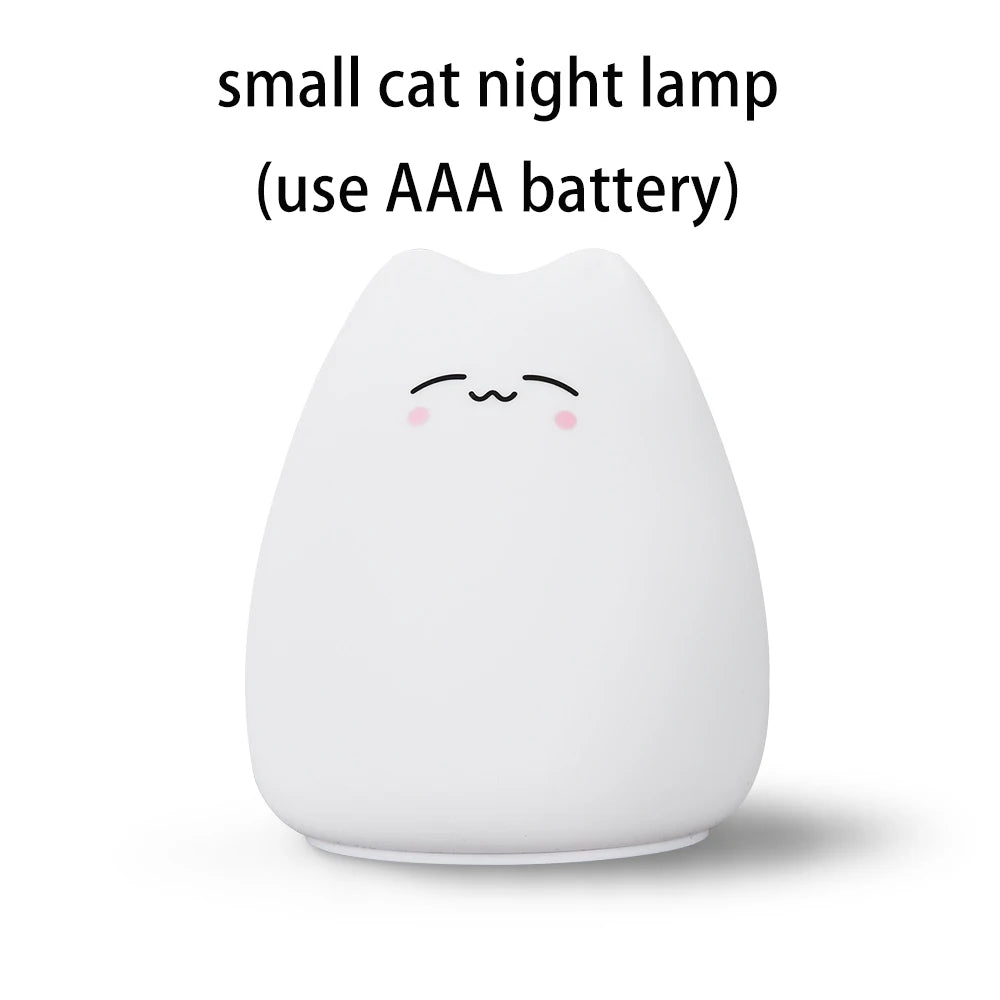 Colorful LED Night Light Cute Cat Silicone Soft Breathing Cartoon Nursery Lamp for Kids Gift