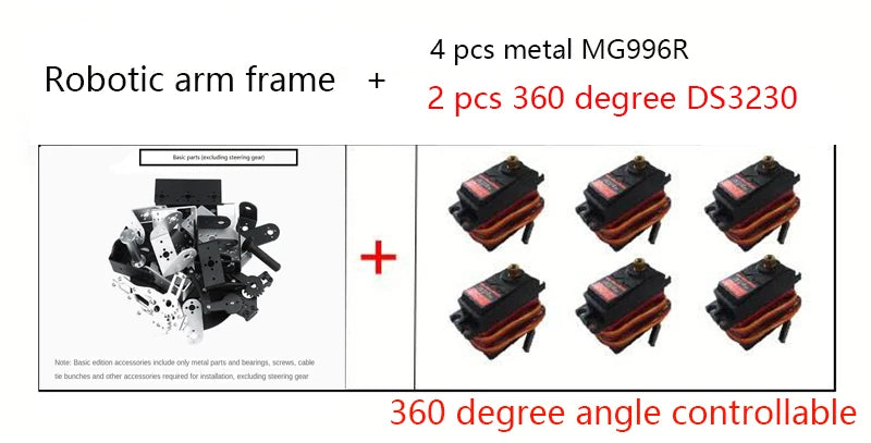 360° 6 DOF Robot Metal Alloy Mechanical Arm Claw Kit MG996R for Arduino, Robotics Educational Kit, PS2 Programmable Toy