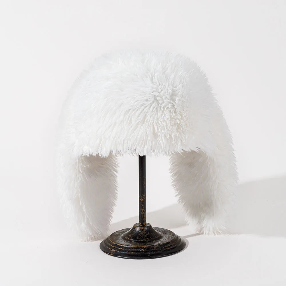 Women's Faux Fur Rabbit Ear Balaclava Hat - Bomber Ski Mask Beanie, Y2K Skullie & Halloween Accessory