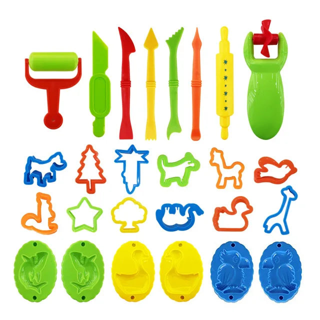 Children's DIY Plasticine Mold Modeling Clay Accessories - Play Dough Tool Kit with Plastic Set, Knife, and Mold, Educational Toys Gift for Kids