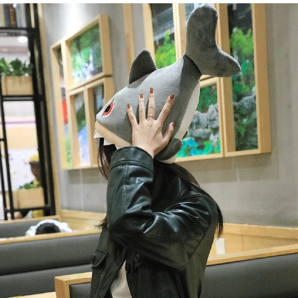 Adult Electric Shark Plush Hat — Battery-Powered Singing & Dancing Fish-Tail Novelty Costume Hat, Funny Party Prop for Halloween & Christmas Gift
