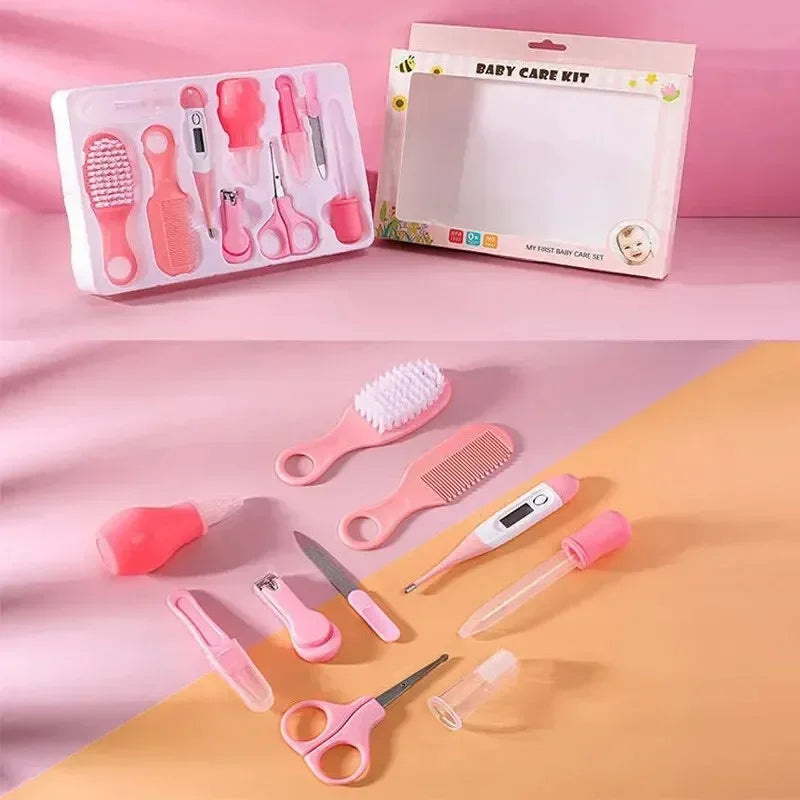 10PCS/Set Baby Health Care Kit - Kids Nail Clippers, Hair Grooming Brush, Thermometer, Teether, Toothbrush - Baby Essentials