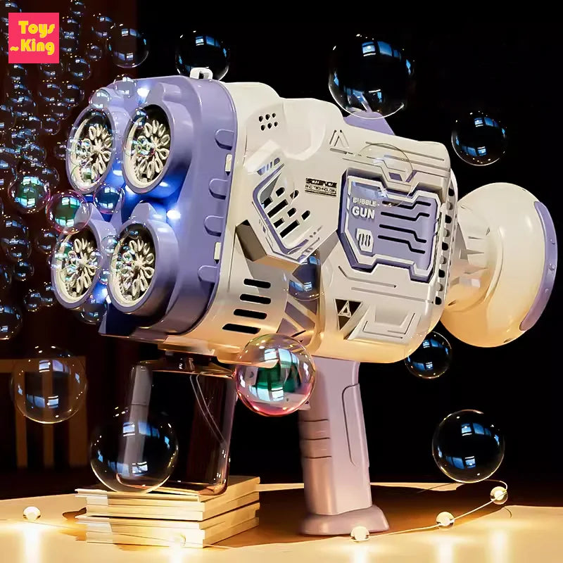 40-Hole Automatic Bubble Gun Toy with LED Lights & Sound — Rechargeable Bubble Machine for Kids, Parties & Outdoor Play
