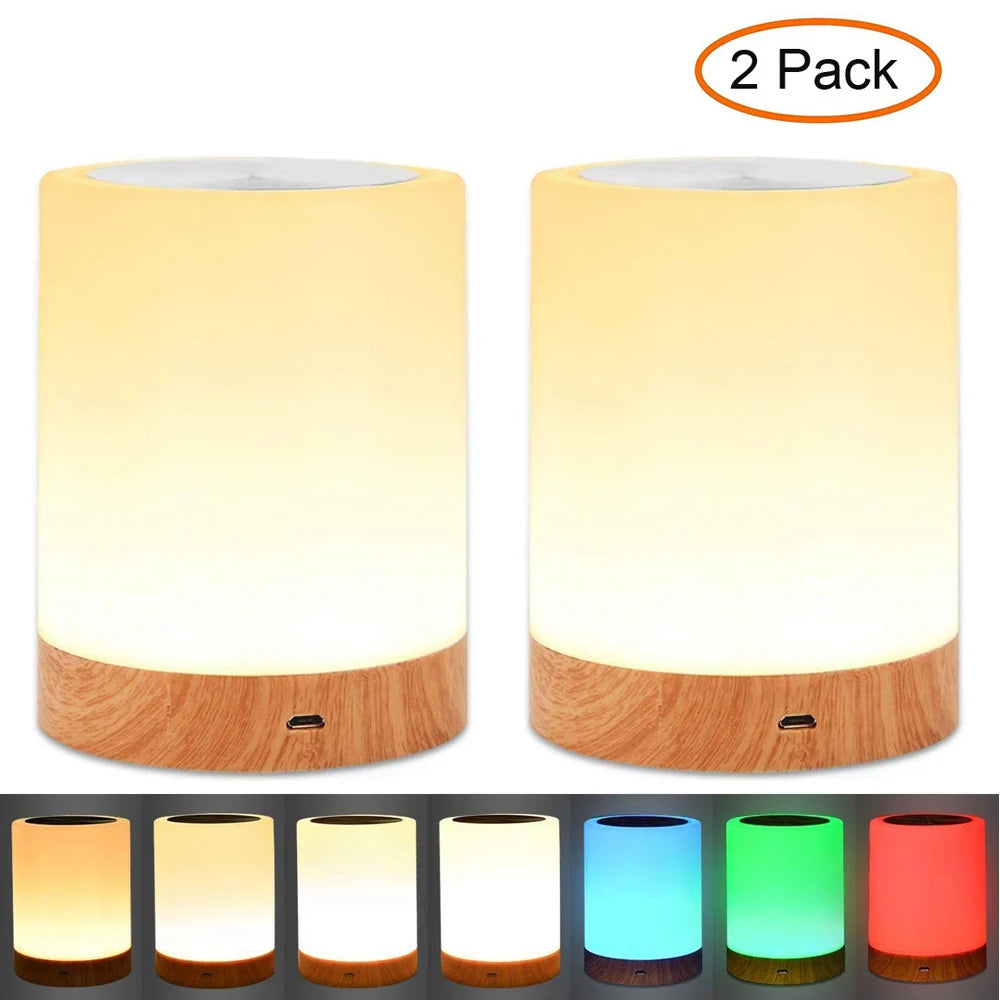 Touch Lamp LED Night Light Portable Rechargeable Warm White RGB Table Bedside Lamp for Kids Gift