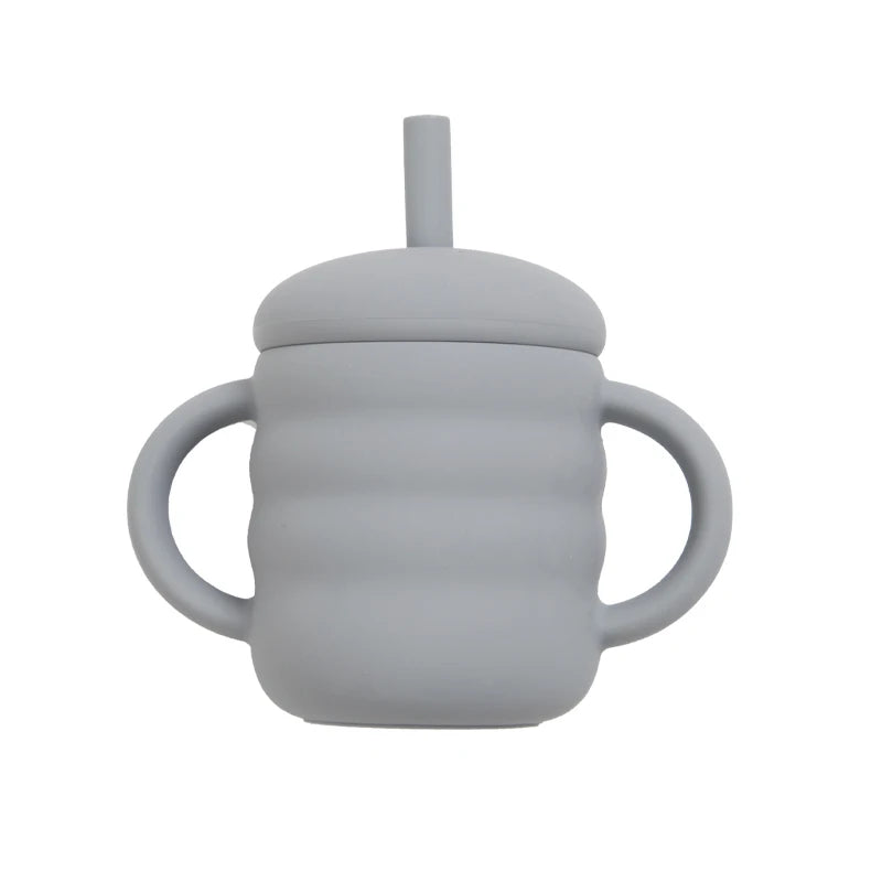 Baby Silicone Straw Cup, BPA Free Portable Leakproof Snack Storage Container, Kids Learning Drinking Cup, Toddler Feeding Tableware
