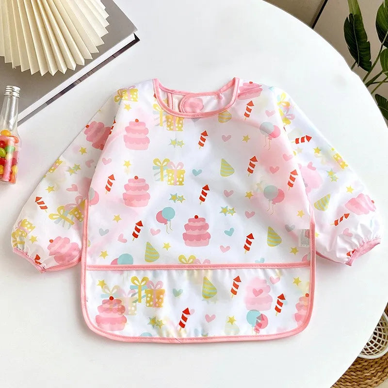 Waterproof Long-Sleeve Baby Bib – Colorful Cartoon Apron for Self-Feeding & Drawing (0-3 Years) - Kidzy Market