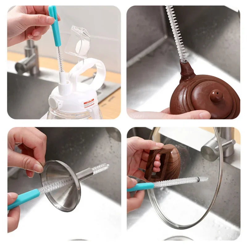 1-4Pcs Stainless Steel Nylon Spiral Brushes, Jewelry & Baby Bottle Cleaning Brush Set for Straws, Glasses, and Tubes