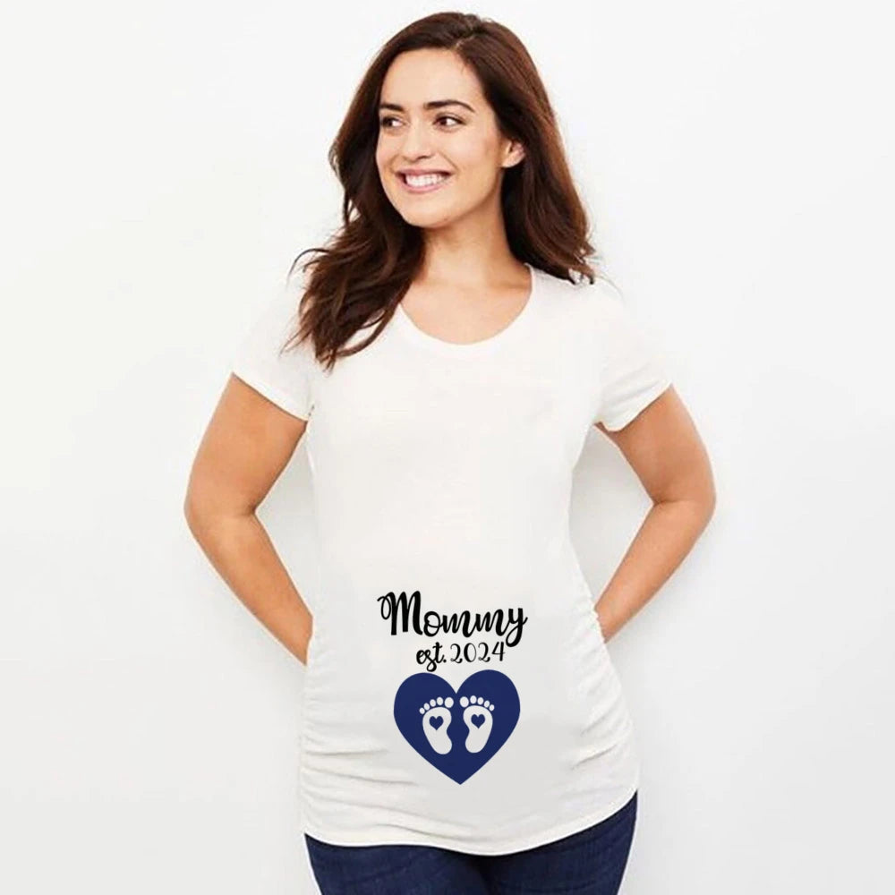 Pink or Blue Mommy Love You Printed Maternity T-Shirt - Summer Pregnancy Announcement Shirt, New Mom Tops