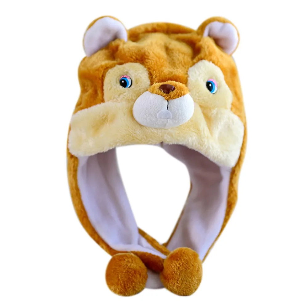 Plush Animal Earflap Hat with Moving Ears & Neck Warmer — 60 cm (23.6 in) Adult Cosplay Party Beanie