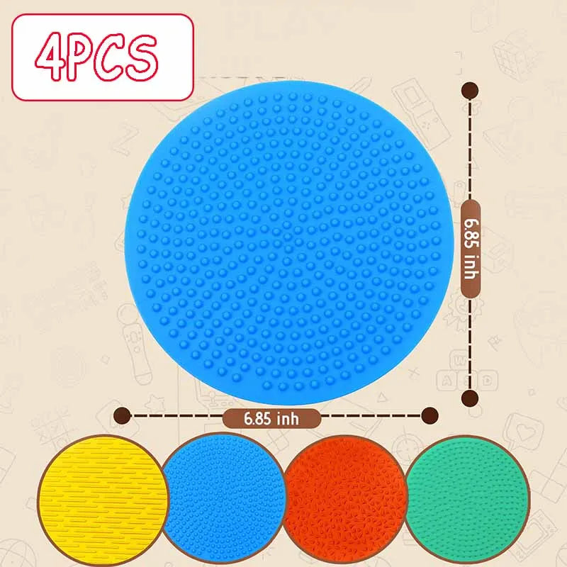 Silicone Sensory Mat Set - 4-Pack Multi-Texture Tactile Fidget Pads, 25 cm (9.8 in) Quiet Montessori Sensory Toy for Kids, Autism & ADHD Therapy