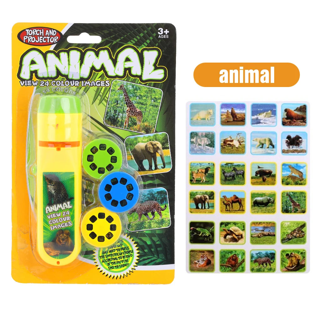 Dinosaur Projection Flashlight for Kids — Cartoon Bedtime Projector Toy with 3 Slides, Educational Night Light