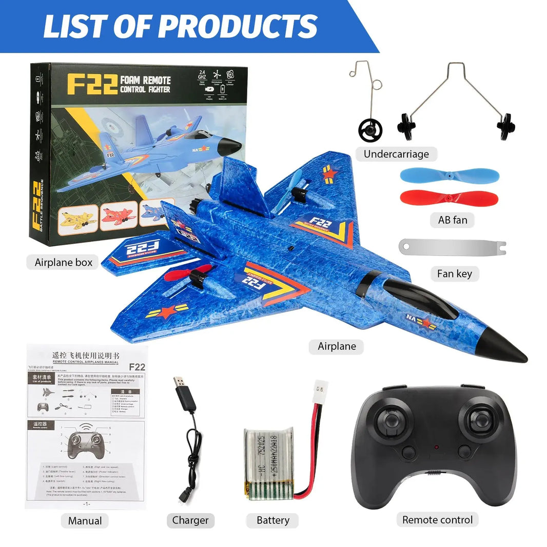 F22 Raptor RC Plane 2.4G 2CH Remote Control Flying Glider with LED Lights EPP Foam