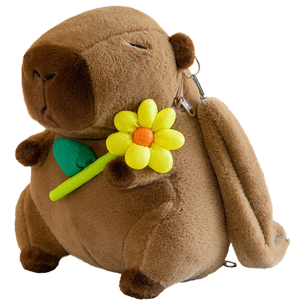 Cute Capybara Plush Backpack – Funny Cartoon Fur Shoulder and School Bag for Kids