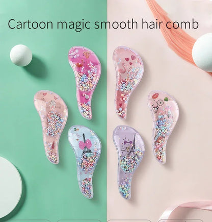 New Cute Hairdressing Comb for Kids - Anti-Knot Massage Flowing Bead Comb for Girls - Dress Up, Makeup Toy Gifts