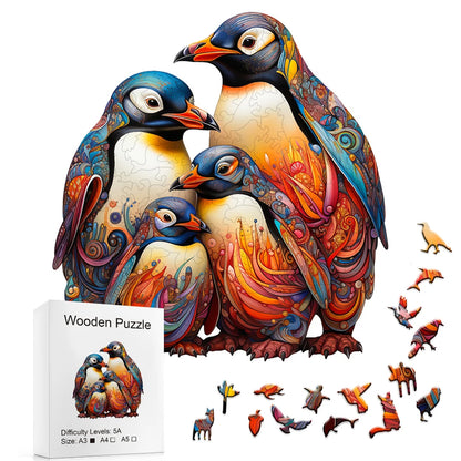 Wooden Puzzle Penguin, Exquisite Gift Box with Irregular Shaped Animal Puzzle, Gifts for Family Interaction & Adult Stress Relief