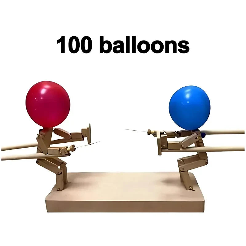 Balloon Bamboo Man Battle Game (Wooden Fighter with Inflatable Head, 2 Players, Kids Party Game)