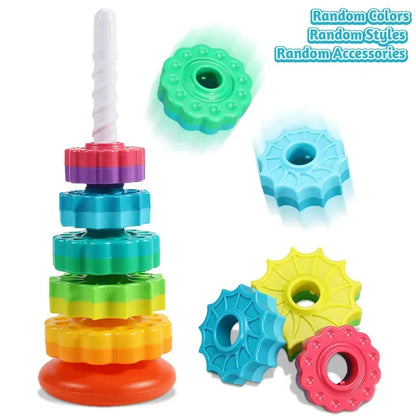 Toddler Rotating Rainbow Spinning Stacking Pyramid Tower Toy