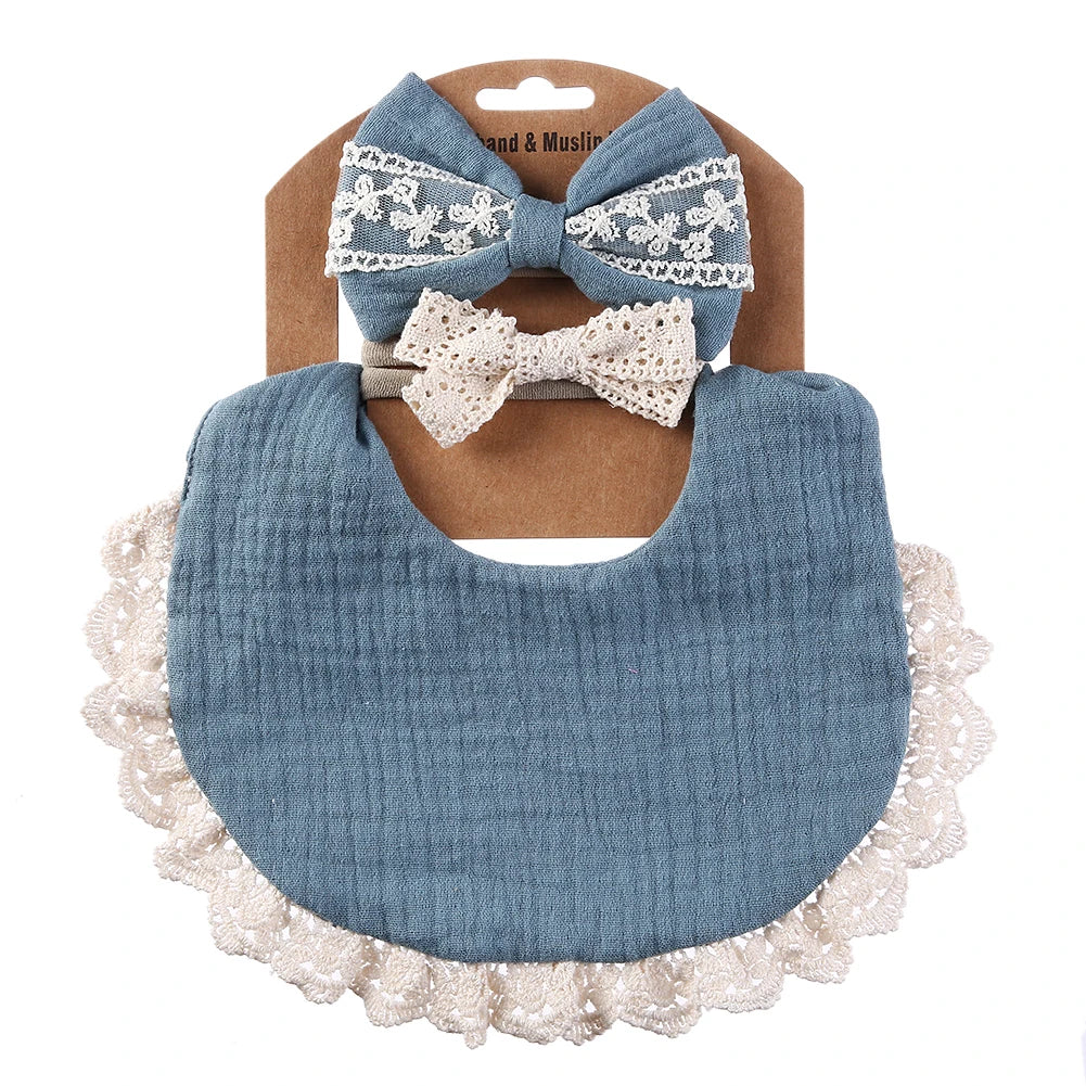 3Pcs/Set Muslin Cotton Bamboo Baby Bibs with Tassel Lace | Adjustable Feeding Drool Burp Cloths for Boys & Girls | Infant Scarf Towel Set - Kidzy Market