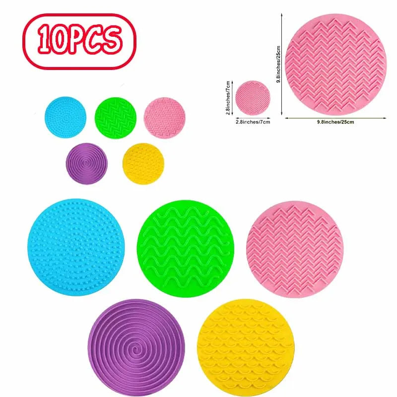 Silicone Sensory Mat Set - 4-Pack Multi-Texture Tactile Fidget Pads, 25 cm (9.8 in) Quiet Montessori Sensory Toy for Kids, Autism & ADHD Therapy