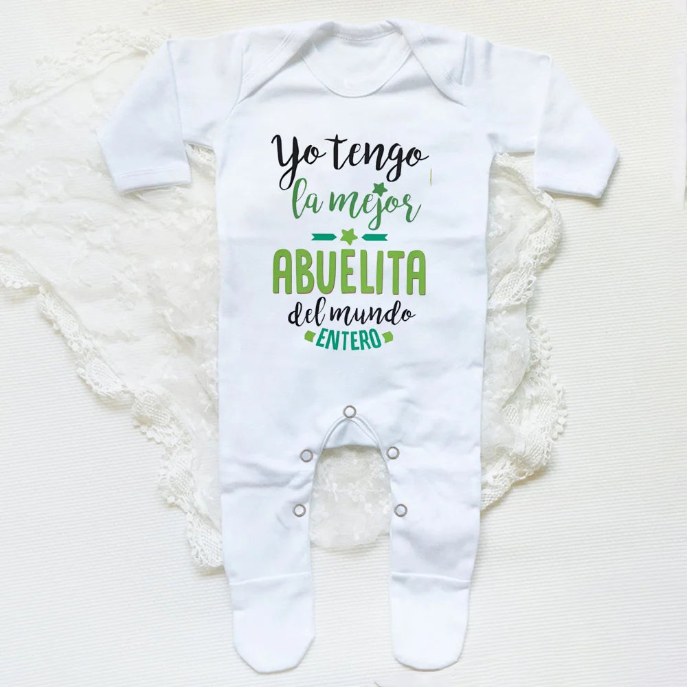 I Have The Best Grandmother in The World Letter Print Baby Sleepsuit – Long Sleeve Casual Soft Infant Romper, Round Neck Jumpsuit