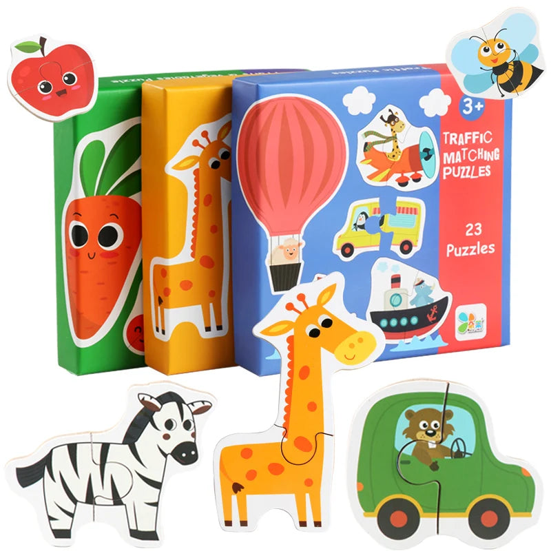 Children's Gifts, Kids Wooden Jigsaw Matching Puzzle, Baby Early Learning, Animal, Fruit & Traffic Educational Toy