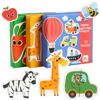 Children's Gifts, Kids Wooden Jigsaw Matching Puzzle, Baby Early Learning, Animal, Fruit & Traffic Educational Toy