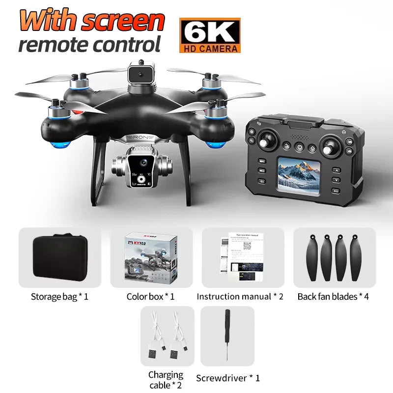 KY102 Drone with Screen – 8K Dual Camera Brushless RC Helicopter with Obstacle Avoidance