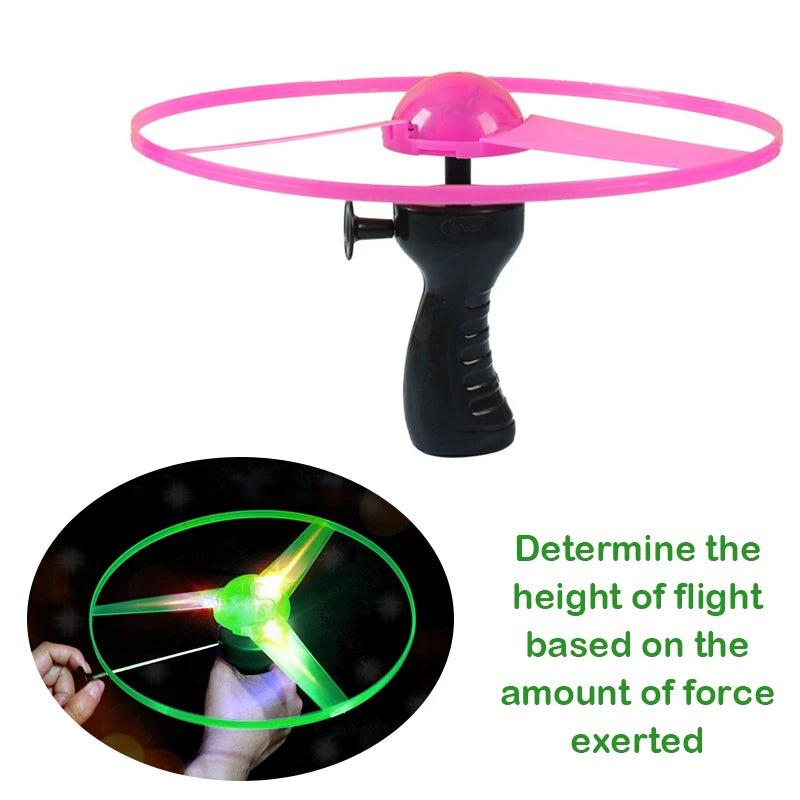 Flashing LED Spinning UFO Flying Saucer Toy with Pull String & Handle — 1-Pack Outdoor Kids Toy