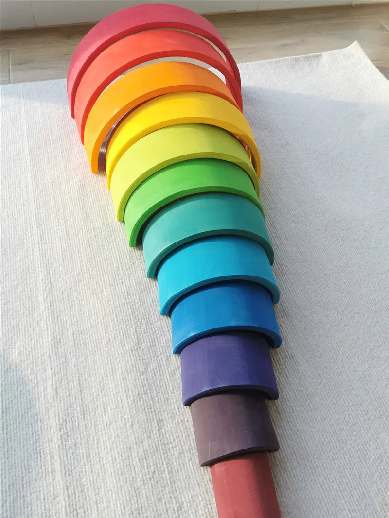 High-Quality Wooden Lime Wood Rainbow Arch Stacking Blocks – Color Sorting Peg Dolls, Balls, and Slats for Kids Play