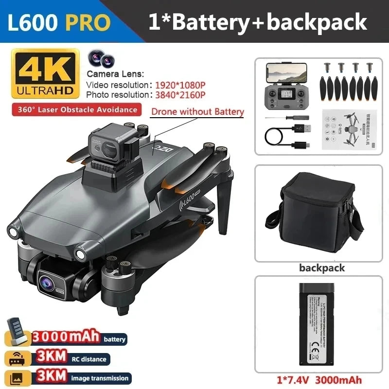 L600 Pro Max GPS Drone 4K 3-Axis PTZ HD Dual Camera Obstacle Avoidance Brushless Motor 5G WiFi RC Quadcopter Toy