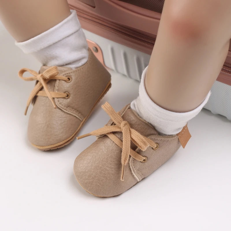 HAIZHIW Newborn Baby Boy & Girl Leather Shoes – Infant First Walkers, Non-Slip Rubber Toddler Retro Shoes (0-18M)