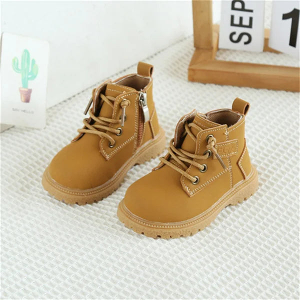 2024 New Spring/Autumn Baby Boots, Leather British Style Boys Fashion Boots, Rubber Sole Zip Side Toddler Girls Ankle Boots (Size 15-25)