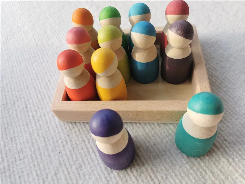 High-Quality Wooden Lime Wood Rainbow Arch Stacking Blocks – Color Sorting Peg Dolls, Balls, and Slats for Kids Play