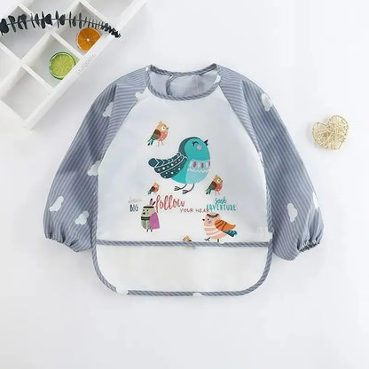 1-Piece Waterproof Baby Eating Smock – Toddler Cartoon Long Sleeve Art Apron, Animal Smock & Soft Feeding Bib for Infants - Kidzy Market