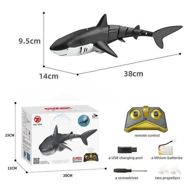 2.4G RC Shark Toy – Simulation Remote Control Submarine with Lights and Water Spray for Kids