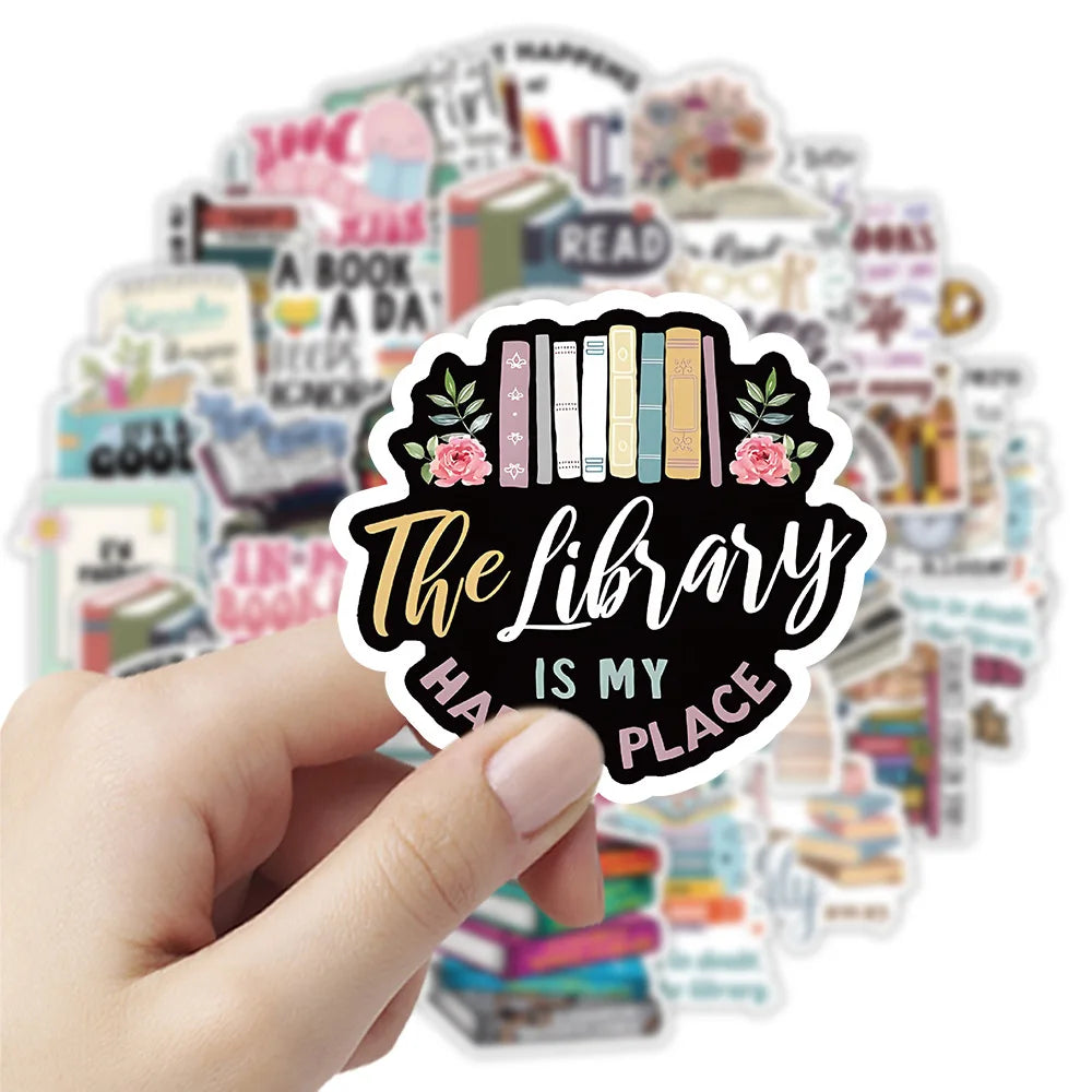 10/50pcs Cartoon Bookworm Reading Stickers – Decals for Notebooks, Diaries, Skateboards, Luggage, and Computers