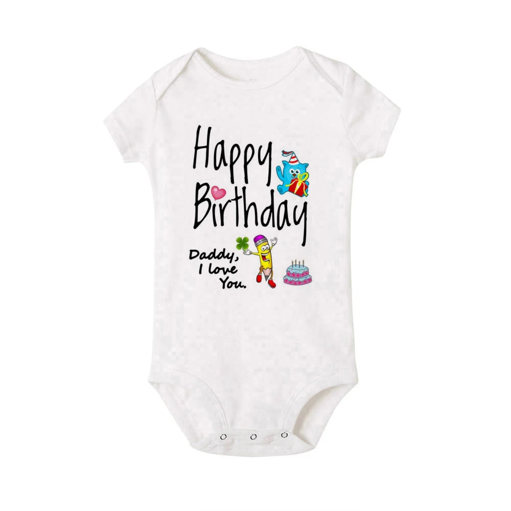 “Happy Birthday Daddy, I Love You” – Adorable Newborn Baby Bodysuit, Short-Sleeve Infant Romper, Perfect Birthday Gift for Dad